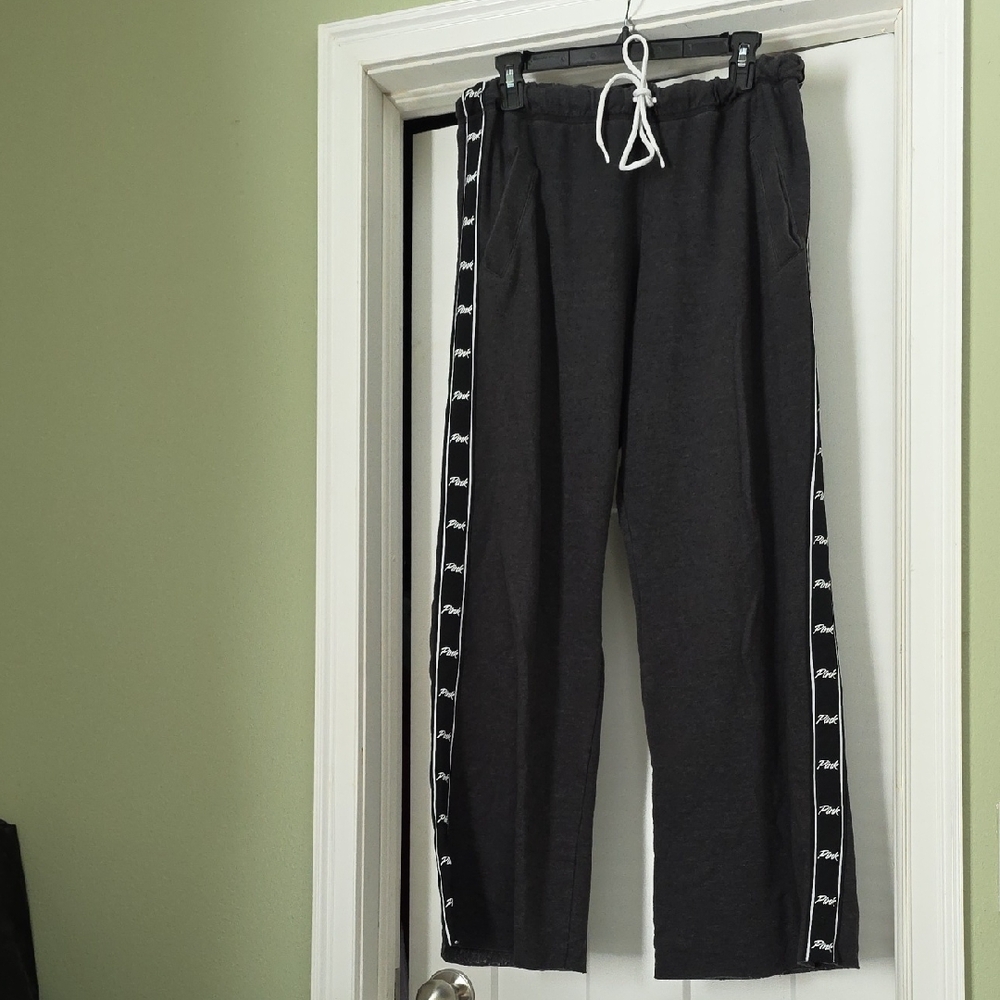 PINK Victoria's Secret Charcoal Joggers with Logo Stripe Boxer Cut